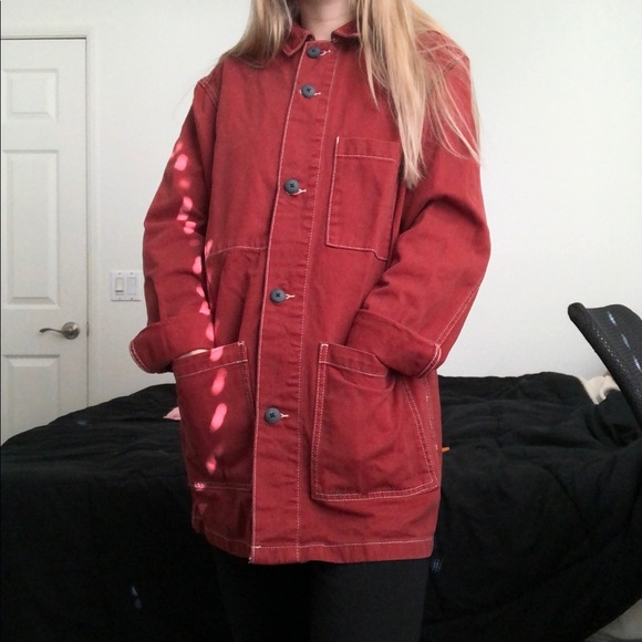 contrast stitch work jacket